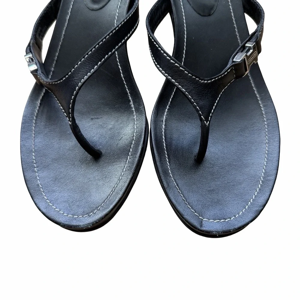 VTG COACH Womens Jane Leather Thong Kitten Heel Sandals US 8 Black Y2K 2000s - Picture 10 of 16